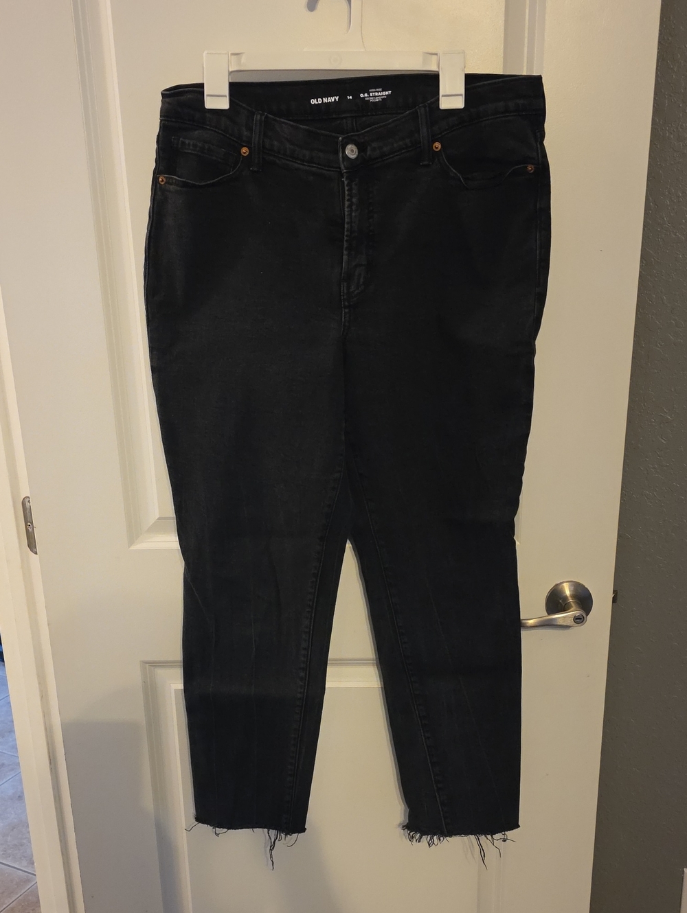 Old Navy Black O.G. Straight High Rise Jeans - Raw Hem Size 14